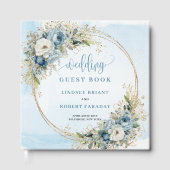 Elegant Blue Flowers Greenery Gold Guest Book Gastenboek (Voorkant)