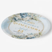 Elegant Blue Flowers Greenery Gold Quince Plates Papieren Bordje (Gekanteld)