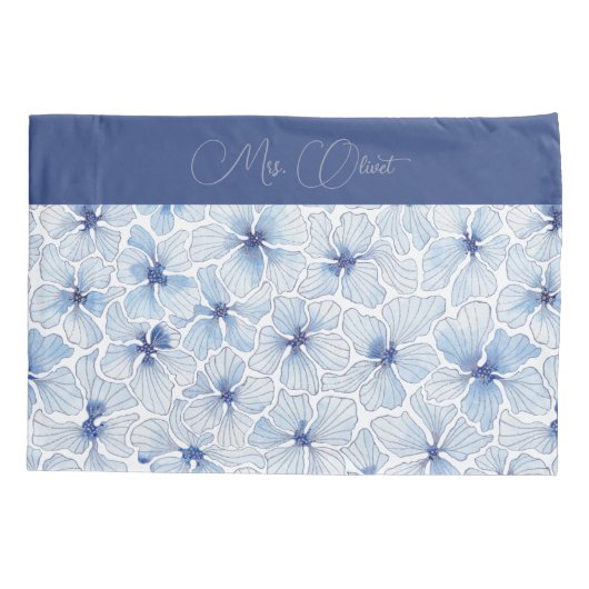 Elegant Blue Flowers Kussensloop (Achterkant)