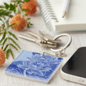 Elegant Blue Flowers Lotus Lily Chinoiserie Chic Sleutelhanger (Voorkant Rechts)