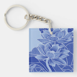 Elegant Blue Flowers Lotus Lily Chinoiserie Chic Sleutelhanger
