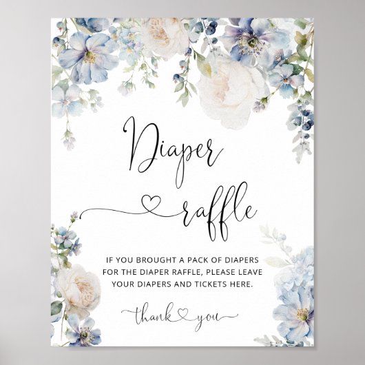 Elegant Blue Flowers Luier Raffle Poster (Voorkant)