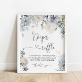 Elegant Blue Flowers Luier Raffle Poster