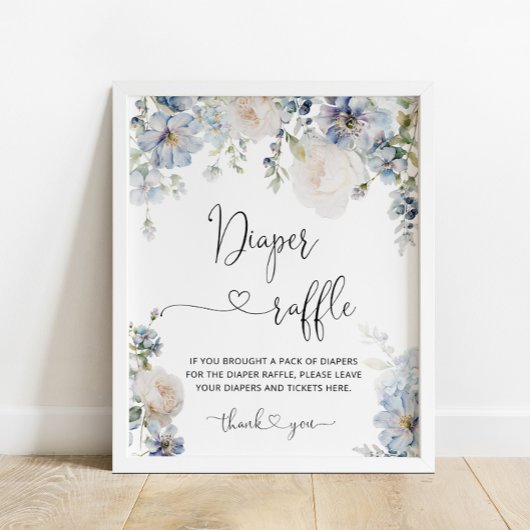 Elegant Blue Flowers Luier Raffle Poster