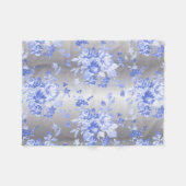Elegant Blue Flowers op Silver Fleece Deken (Voorkant (Horizontaal))