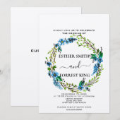 Elegant Blue Flowers Paarse Berries Floral Wedding Kaart (Voorkant / Achterkant)