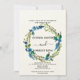 Elegant Blue Flowers Paarse Berries Floral Wedding Kaart