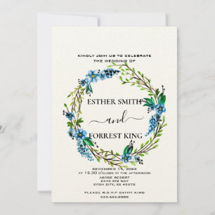 Elegant Blue Flowers Paarse Berries Floral Wedding Kaart