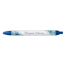 Elegant Blue Flowers Personalised Ink Pen