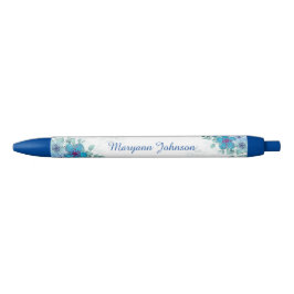 Elegant Blue Flowers Personalised Ink Pen