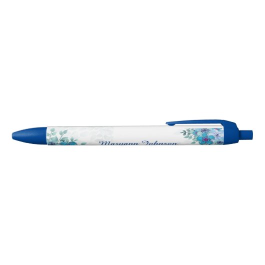 Elegant Blue Flowers Personalised Ink Pen (Bovenkant)
