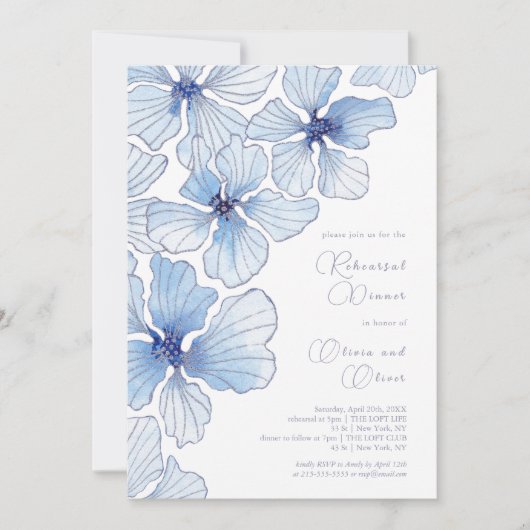 Elegant Blue Flowers repetitie diner Kaart (Voorkant)