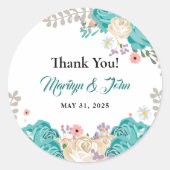 Elegant Blue Flowers Waterverf Weddenschap Harteli Ronde Sticker (Voorkant)