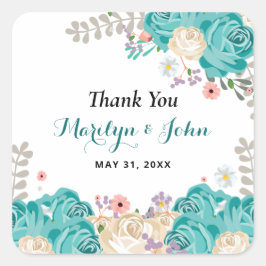 Elegant Blue Flowers Waterverf Weddenschap Harteli Vierkante Sticker