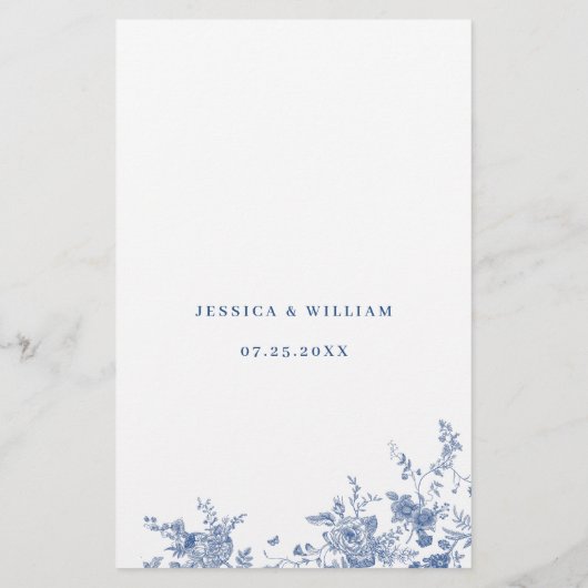 Elegant Blue  Flowers Weddenrenmenu (Achterkant)