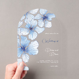 Elegant Blue Flowers Wedding Acryl Uitnodigingen