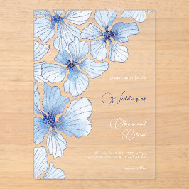 Elegant Blue Flowers Wedding Acryl Uitnodigingen