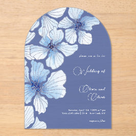 Elegant Blue Flowers Wedding Acryl Uitnodigingen