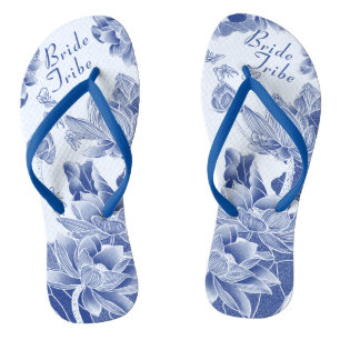 Elegant Blue Flowers Wedding Bride Tribe Gift Teenslippers