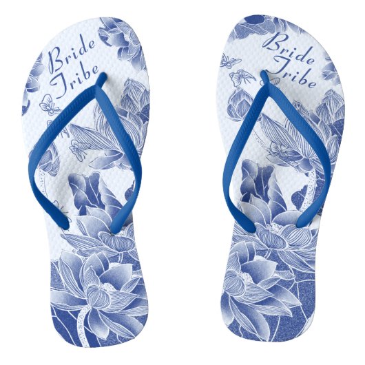 Elegant Blue Flowers Wedding Bride Tribe Gift Teenslippers (Voetbed)