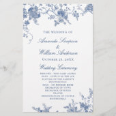 Elegant Blue Flowers Wedding Ceremony Program (Voorkant)