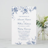 Elegant Blue Flowers Wedding Ceremony Program (Staand voorkant)