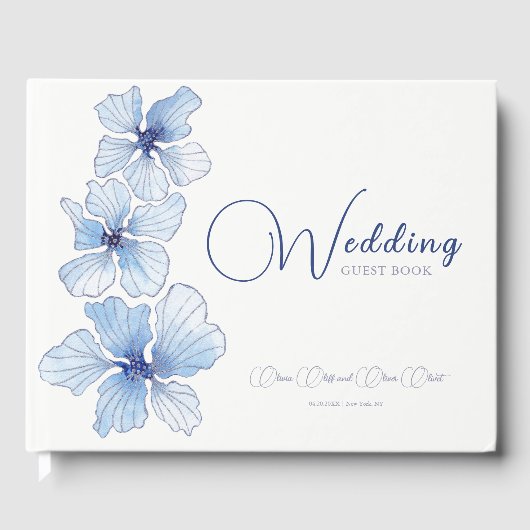 Elegant Blue Flowers Wedding Gastenboek (Voorkant)