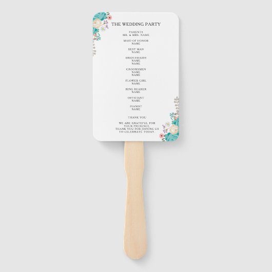 Elegant Blue Flowers Wedding Handwaaier (Achterkant)