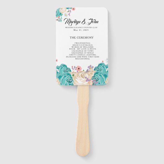 Elegant Blue Flowers Wedding Handwaaier (Voorkant)