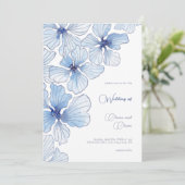 Elegant Blue Flowers Wedding Kaart (Staand voorkant)