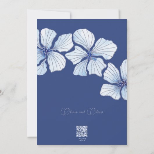 Elegant Blue Flowers Wedding Kaart (Achterkant)