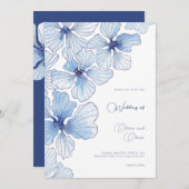 Elegant Blue Flowers Wedding Kaart (Voorkant / Achterkant)