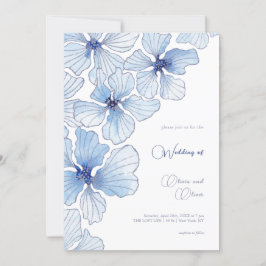 Elegant Blue Flowers Wedding Kaart
