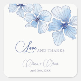 Elegant Blue Flowers Wedding Vierkante Sticker