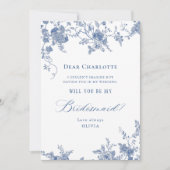 Elegant Blue Flowers word m'n Bridesmaid. Kaart (Voorkant)