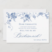 Elegant Blue Flowers word m'n Bridesmaid. Kaart (Voorkant)