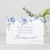 Elegant Blue Flowers word m'n Bridesmaid. Kaart (Staand voorkant)
