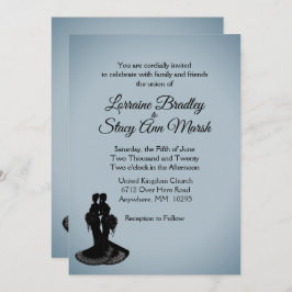 Elegant Blue Fog Lesbian Wedding Uitnodiging