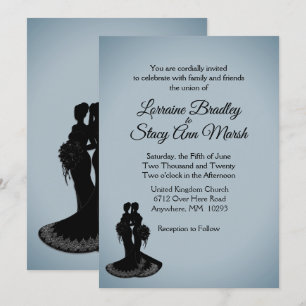 Elegant Blue Fog Lesbian Wedding Uitnodiging