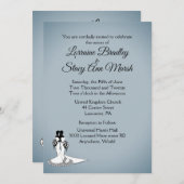 Elegant Blue Fog Lesbian Wedding Uitnodiging (Voorkant / Achterkant)