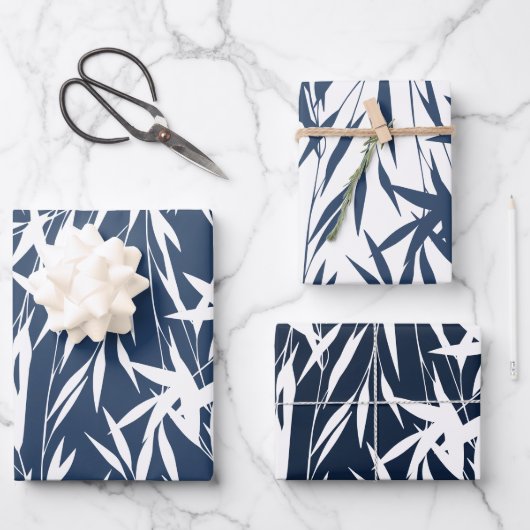 Elegant Blue Foliage-bladeren Inpakpapier Vel (Voorkant)