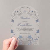 elegant blue foliage frame Baptism Acryl Uitnodigingen (Insitu (Draagbaar))