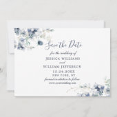 Elegant Blue Foliage PHOTO Weddenschap Save the Da Date (Achterkant)