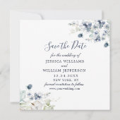 Elegant Blue Foliage PHOTO Weddenschap Save the Da Date (Achterkant)