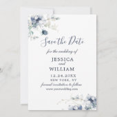 Elegant Blue Foliage PHOTO Weddenschap Save the Da Date (Achterkant)
