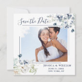 Elegant Blue Foliage PHOTO Weddenschap Save the Da Save The Date (Voorkant)