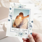 Elegant Blue Foliage PHOTO Weddenschap Save the Da Save The Date