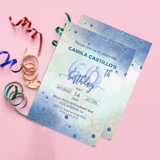 Elegant Blue Folie Balloons 60e verjaardag Kaart