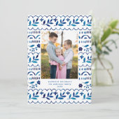 Elegant Blue Folk Waterverf Kerstfoto Feestdagenkaart (Staand voorkant)