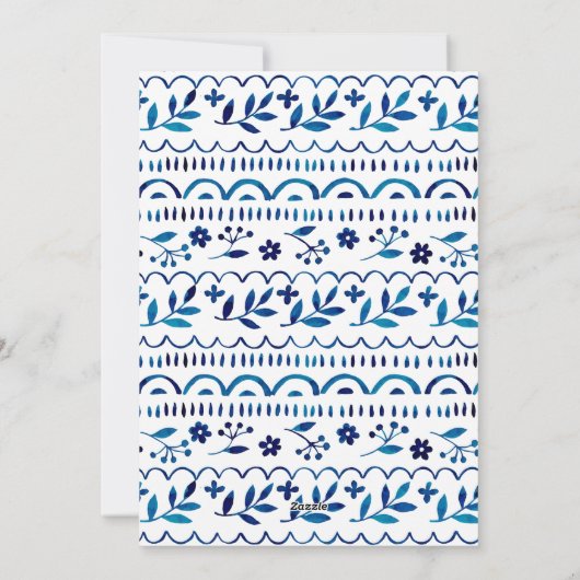 Elegant Blue Folk Waterverf Kerstfoto Feestdagenkaart (Achterkant)